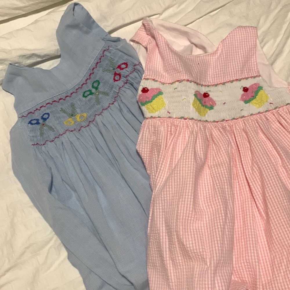 Smocked size 3 dresses birthday cupcake scissors school